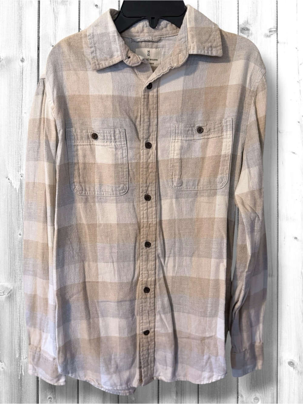 🌼Mutual Weave Plaid Button-Down Shirt - Beige & White